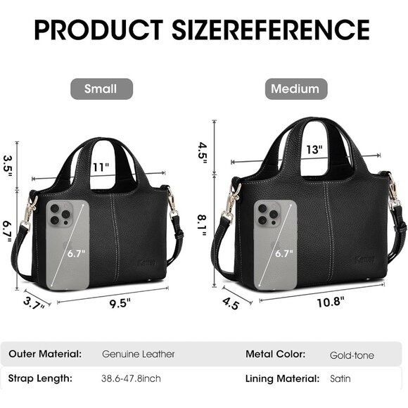 Genuine Leather Purses and Handbags for Women Crossbody Shoulder Tote Bag - Picture 3 of 6